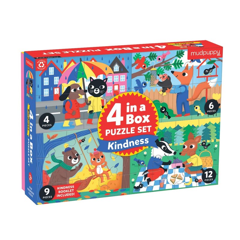 Mudpuppy Kindness 4 in a Box Puzzle Set for Kids 4 6 9 12 Piece Puzzles
