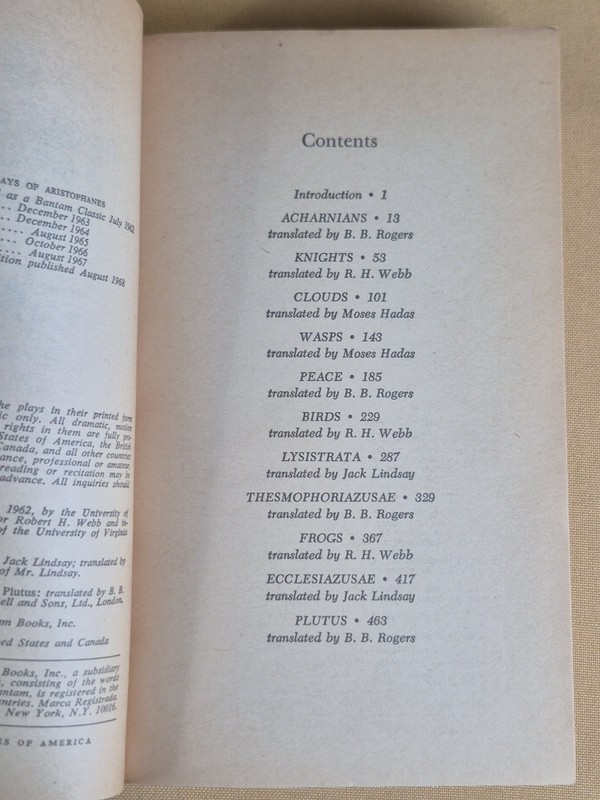 FINE CONDITION - The Complete Plays of Aristophanes - Bantam World Drama Series gallery