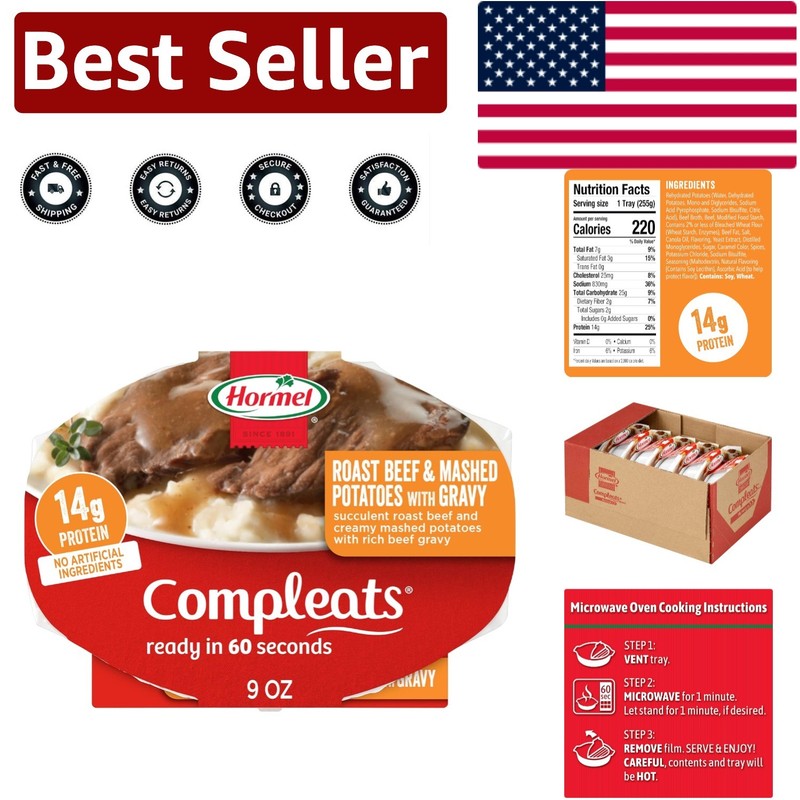 Satisfying Microwave Tray – Roast Beef & Mashed Potatoes, 6 Trays of 9 oz Each